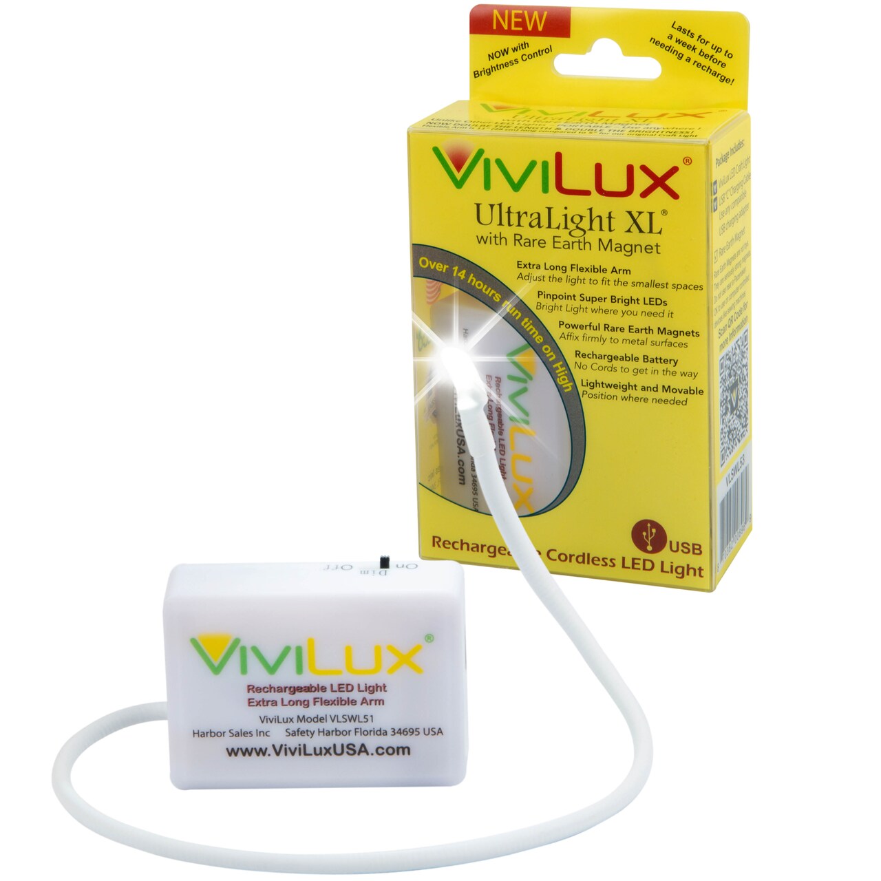 ViviLux Ultralight XL Craft and Sewing Light, 11" Extended Flexible Arm, Rechargeable Battery, Super Bright LED Hobby Light with Rare Earth Magnet – for Metal Surfaces Only